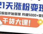 21天精准涨粉变现干货大课：从10位粉丝开始变现月增5000+变现20W+