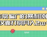 非常偏门的暴利项目，仅靠打赏月入2W+