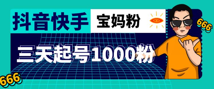 抖音快手三天起号涨粉1000宝妈粉丝的核心方法【详细玩法教程】