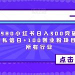 价值980小红书日入300突破限制无限私信日+100创业粉项目适合所有行业