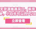 众狼电商余文小红书无货源电商风口，新号3天破首单，小白也可以月入2W+