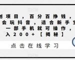 原创项目，百分百挣钱，只要会玩抖音，适合新手宝妈，一部手机就可操作，日入200+【揭秘】