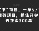 新“小红书”项目，一单5/10元，0成本搬砖项目，抓住开学季，一天狂卖300单【揭秘】