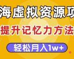 蓝海虚拟资源项目，提升记忆力方法，多种变现方式，轻松月入1W+【揭秘】