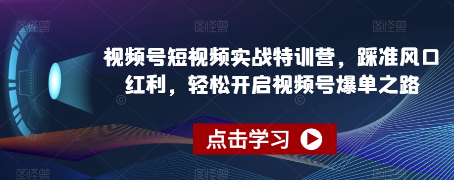 视频号短视频实战特训营，踩准风口红利，轻松开启视频号爆单之路