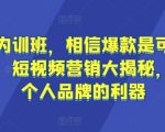 流量内训班，相信爆款是可以重复的，短视频营销大揭秘，打造个人品牌的利器