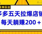 多多五天拉爆店铺，每天躺赚200+【揭秘】