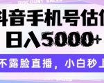 抖音手机号估值，日入5000+，不露脸直播，小白秒上手【揭秘】