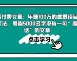 某付费文章：年赚100W的虚拟项目打法，号称5000多字没有一句“废话”的文章