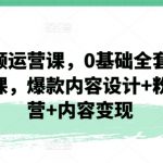 短视频运营课，0基础全套运营实操课，爆款内容设计+粉丝运营+内容变现