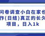 国内问卷调查小白在家也可批量操作(日结)真正的长久稳定项目，日入1k【揭秘】