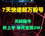 7天快速起万粉号，无脑操作，秒上手 单月变现过W