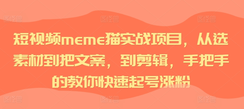 短视频meme猫实战项目，从选素材到把文案，到剪辑，手把手的教你快速起号涨粉