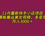 11月K总部落快手小店情趣男粉项目，利用模板搬运美女视频，多变现方式月入3000+