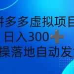 拼多多虚拟项目，新人日入3张，自动发货，实操落地可批量放大