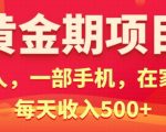 在家就可以做的黄金期项目，一个人，一部手机日入5张