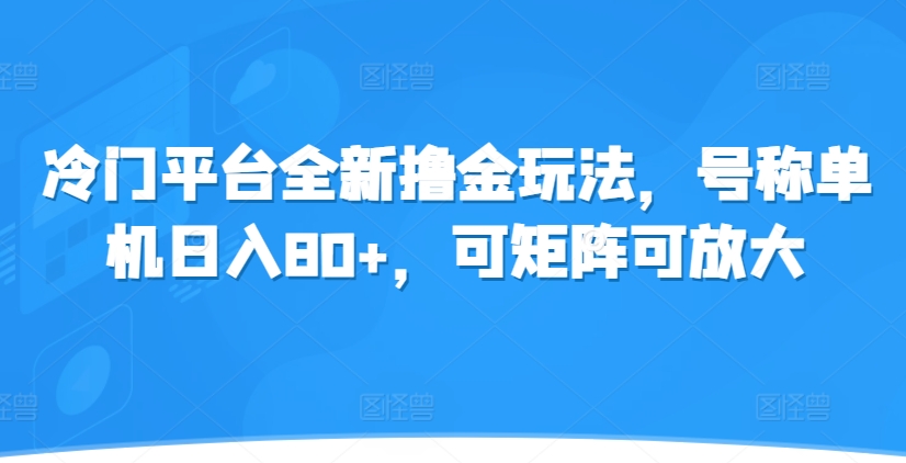 冷门平台全新撸金玩法，号称单机日入80+，可矩阵可放大