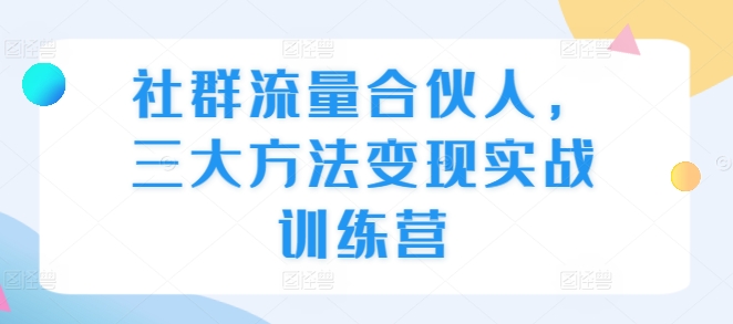 社群流量合伙人，三大方法变现实战训练营