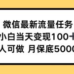 微信最新流量任务，小白当天变现100+，人人可做