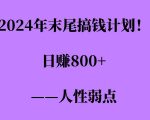 2024年末尾搞钱计划，男粉项目，人性弱点，日入多张