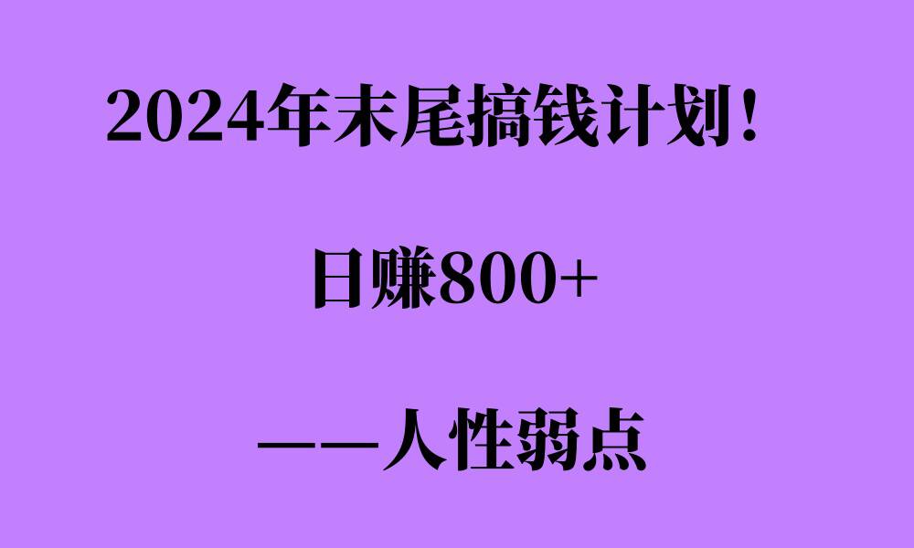 2024年末尾搞钱计划，男粉项目，人性弱点，日入多张