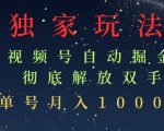 独家视频号自动掘金，单机保底月入1k，解放双手，懒人必备