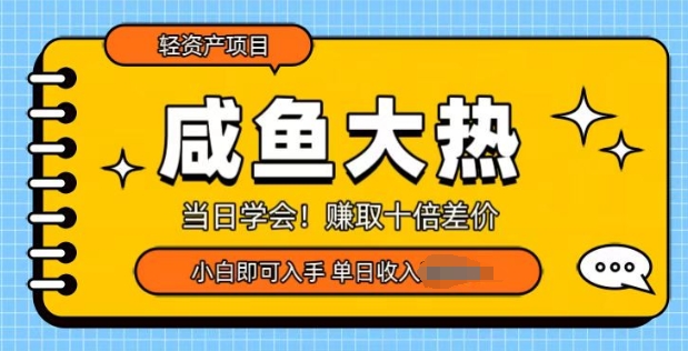 咸鱼大热轻资产类项目，当日学会，赚取十倍差价，小白即可入手