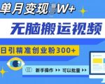 无脑搬运视频号可批量复制，新手即可操作，日引精准创业粉300+，月变现过W 【揭秘】