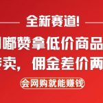 全新赛道，利用嘟赞拿低价商品，然后去闲鱼转卖佣金，差价两边赚，会网购就能挣钱