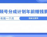 视频号分成计划年前挣钱赛道，布局一个月，回家过肥年