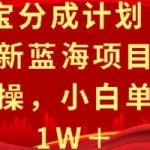 支付宝分成计划，0门槛，全新蓝海项目，全程详细实操，小白单号月入1W+