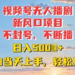 视频号无人播剧新风口：不封号不断播，日入多张，小白当天上手