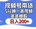 视频号橱窗带货，日入200+，条条火爆简单制作，一条视频5分钟搞定