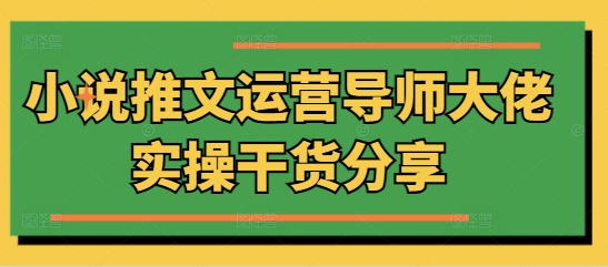 小说推文运营导师大佬实操干货分享