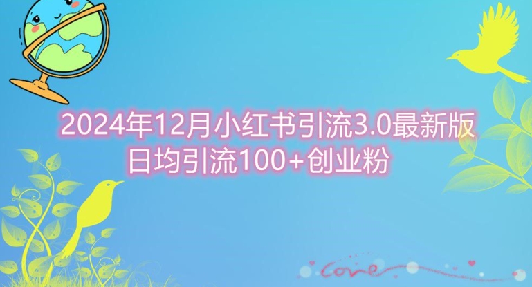 2024年12月小红书引流最新版，日均引流100+创业粉