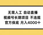 无需人工自动直播，视频号长期项目不违规，官方保底月入4000左右