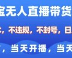 淘宝无人直播带货8.0，全新技术，不违规，不封号，纯小白易操作，当天开播，当天见收益，日入多张