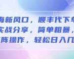 蓝海新风口，顺丰代下单掘金实战分享，简单粗暴，可矩阵操作，轻松日入几张