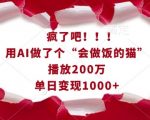 疯了吧！用AI做了个“会做饭的猫”，播放200万，单日变现1k