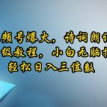 年底视频号爆火，诗词朗诵赛道，保姆级教程，小白无脑操作，轻松日入三位数