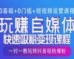 0基础+0门槛+短视频运营课程，玩赚自媒体快速吸粉变现课程，一对一教玩转抖音吸粉爆粉