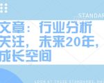 付费文章：行业分析 高度关注，未来20年，万倍成长空间