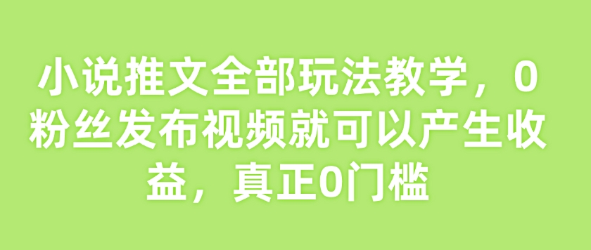 小说推文全部玩法教学，0粉丝发布视频就可以产生收益，真正0门槛